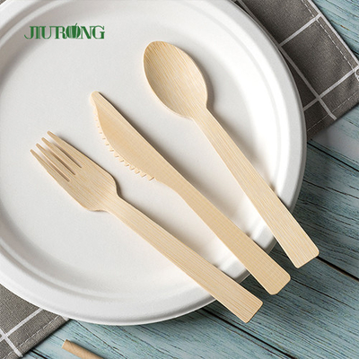 Dispos Biodegradable Bamboo Tableware Wooden Knife Fork Spoon Flatwar Cutleri Set