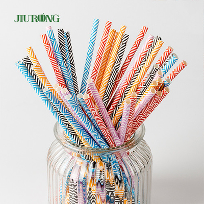 Colorful Disposable Biodegradable Paper Drinking Straw Striped Pattern Food Grade