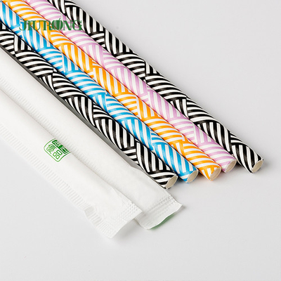 Colorful Disposable Biodegradable Paper Drinking Straw Striped Pattern Food Grade