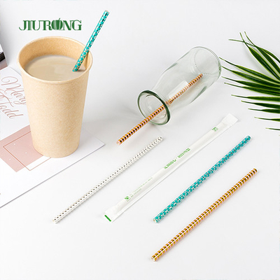 LFGB Disposable Paper Straw White And Blue Striped Food Grade For Party