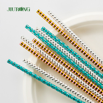 LFGB Disposable Paper Straw White And Blue Striped Food Grade For Party