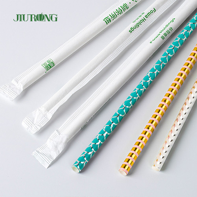 LFGB Disposable Paper Straw White And Blue Striped Food Grade For Party