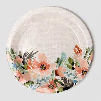 Disposable Flower Dinner Dessert Paper Plate Valentine Day Theme Party Supplies