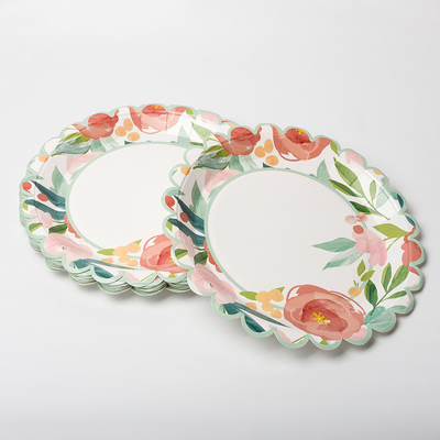 Disposable Flower Round Paper Plate Valentine Day Party Supplies Tableware Food Grade