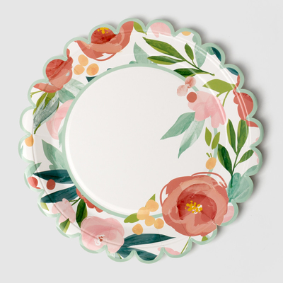Disposable Flower Round Paper Plate Valentine Day Party Supplies Tableware Food Grade