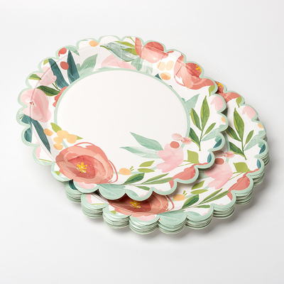 Disposable Flower Round Paper Plate Valentine Day Party Supplies Tableware Food Grade