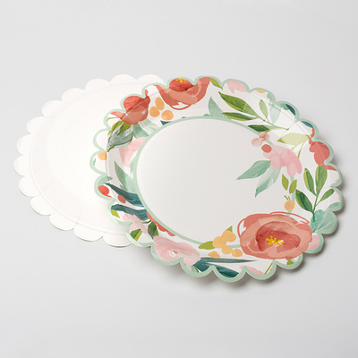 Disposable Flower Round Paper Plate Valentine Day Party Supplies Tableware Food Grade
