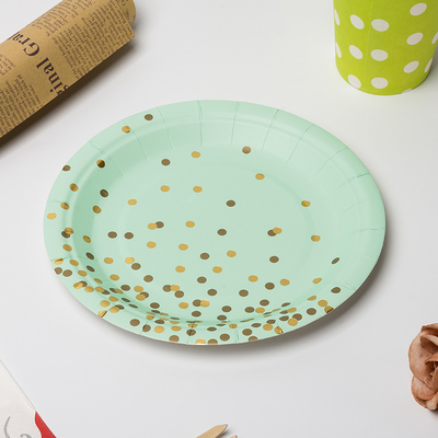 FSC Anti Dirty Biodegradable Paper Plates With Golden Dot Design