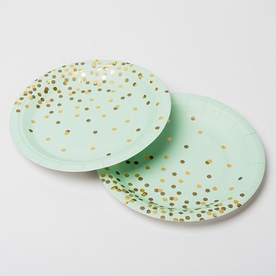 FSC Anti Dirty Biodegradable Paper Plates With Golden Dot Design