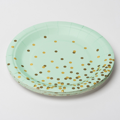 FSC Anti Dirty Biodegradable Paper Plates With Golden Dot Design