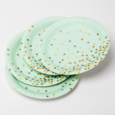FSC Anti Dirty Biodegradable Paper Plates With Golden Dot Design