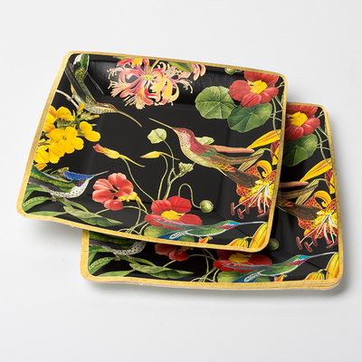 Oilproof Square Biodegradable Paper Plates Dish Tableware Set