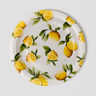 Eco Friendly Biodegradable Paper Plates Compostable Lemon Birthday Party Supplies