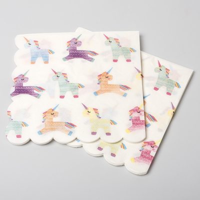 Dining Room Biodegradable Disposable Cutlery Festive Party Unicorn Paper Napkin