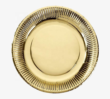Food Grade Disposable Biodegradable Paper Plates Round Gold for Restaurant