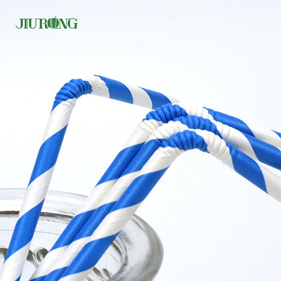 Biodegradable Bendy Paper Drinking Straws Blue Striped Food Grade