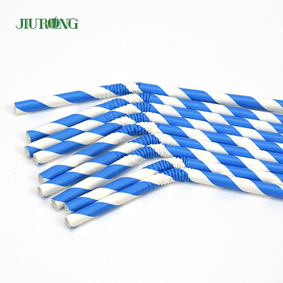 Biodegradable Bendy Paper Drinking Straws Blue Striped Food Grade