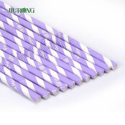 Purple Striped Christmas Paper Straws Biodegradable Eco Friendly