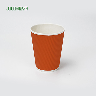 Food Grade Biodegradable 12oz Kraft Ripple Paper Cups with lid