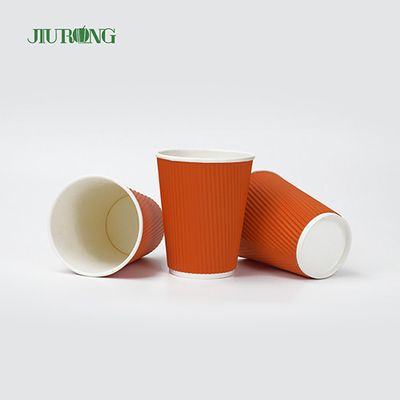 Food Grade Biodegradable 12oz Kraft Ripple Paper Cups with lid