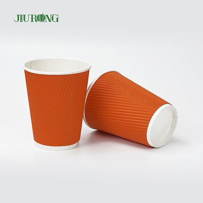 Food Grade Biodegradable 12oz Kraft Ripple Paper Cups with lid