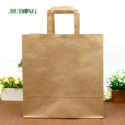 Flat Handle Take Away White Kraft Paper Bag With Logo Print