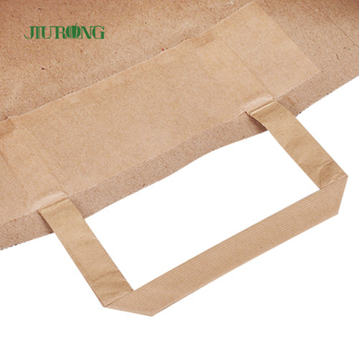 Flat Handle Take Away White Kraft Paper Bag With Logo Print