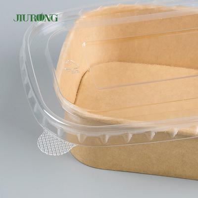 Single Wall Take Away Food Container Kraft Paper Salad Bowl Packaging With PET Lid