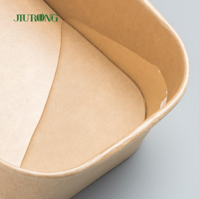 Single Wall Take Away Food Container Kraft Paper Salad Bowl Packaging With PET Lid