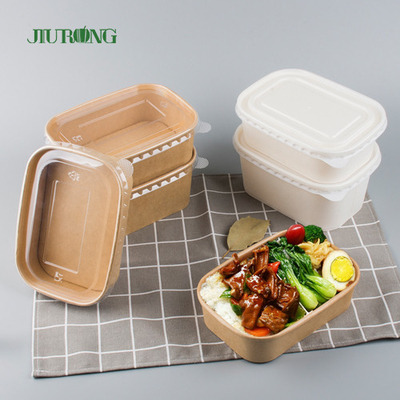 Single Wall Take Away Food Container Kraft Paper Salad Bowl Packaging With PET Lid