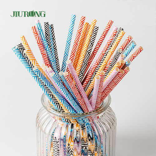 Colorful Disposable Biodegradable Paper Drinking Straw Striped Pattern Food Grade